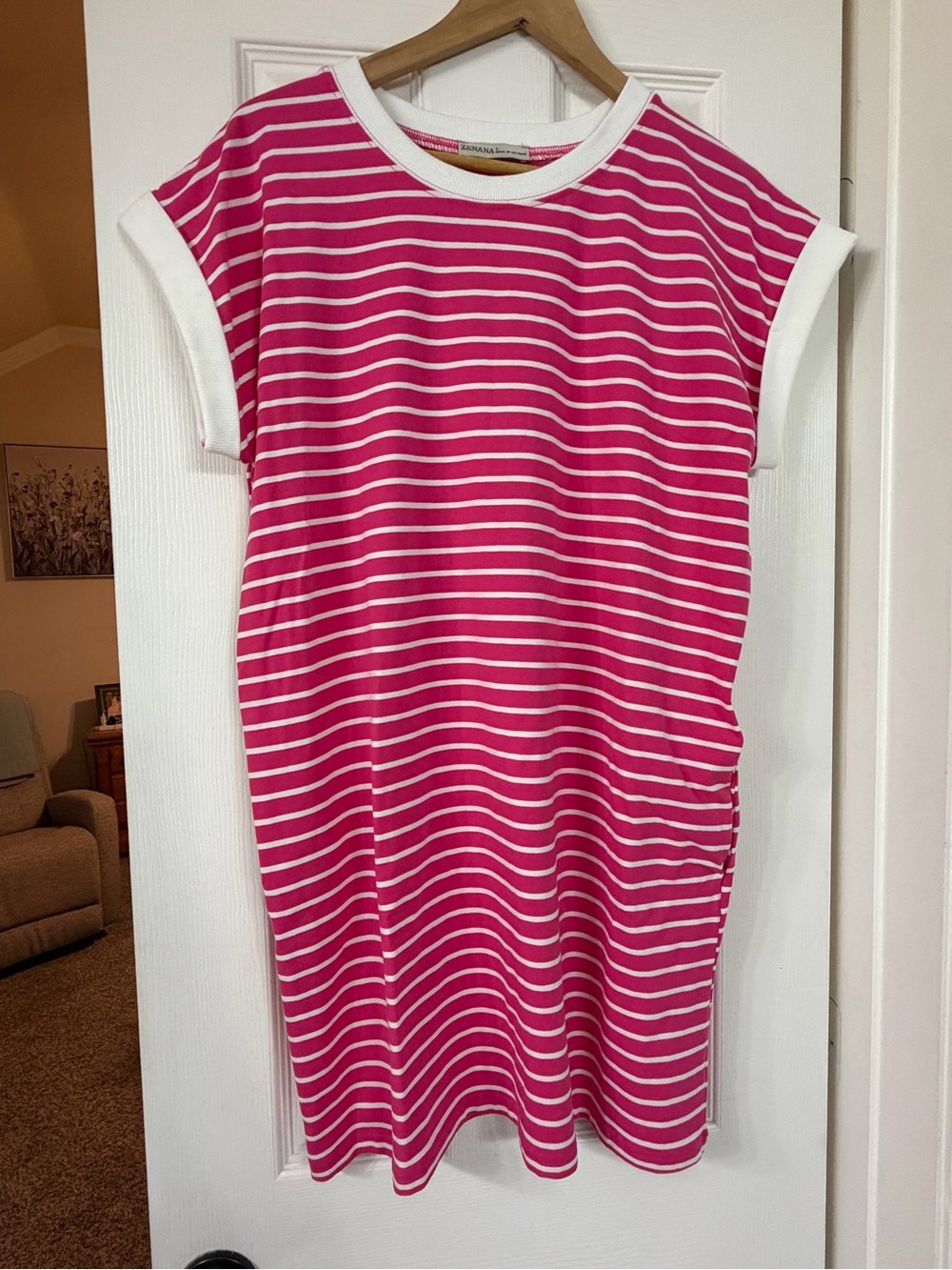 Zenana Pink & White Striped Knit Dress
